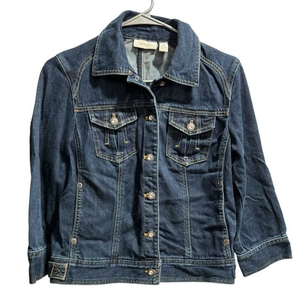 Chico's Authentic Blue‎ Dark Wash Denim Jean Jacket, Size 0